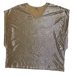 SEVEN7 LUXE Silver Gold Metallic V-Neck Blouse Embossed Design Size 18/ 20